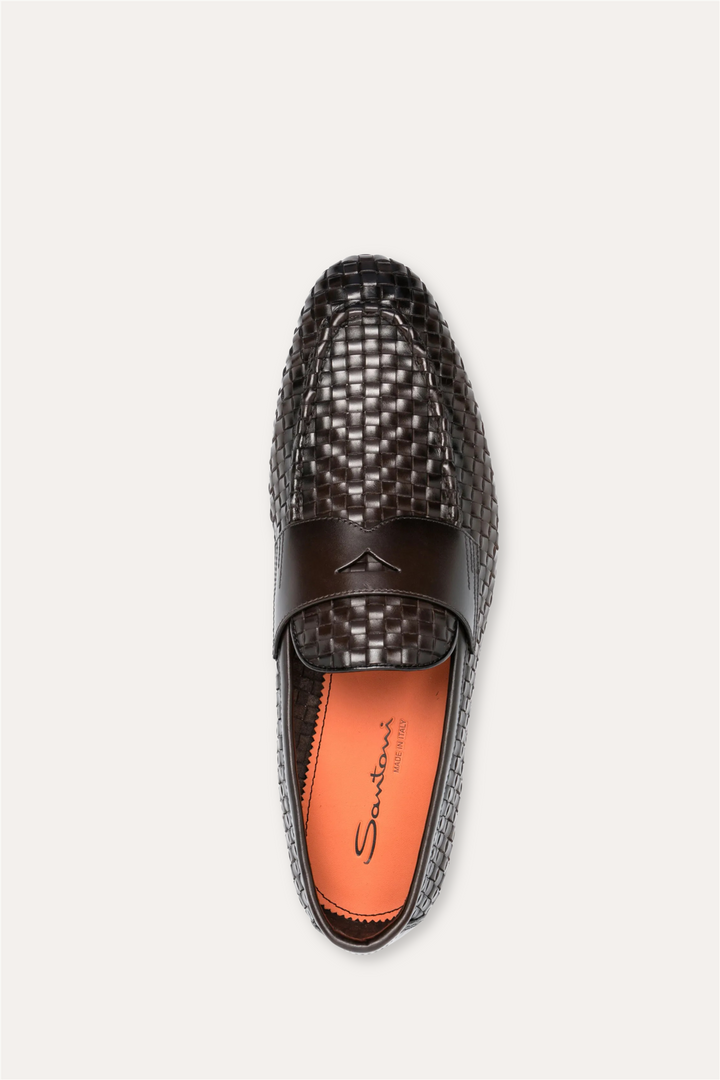 Woven Leather Loafer Dark Brown
