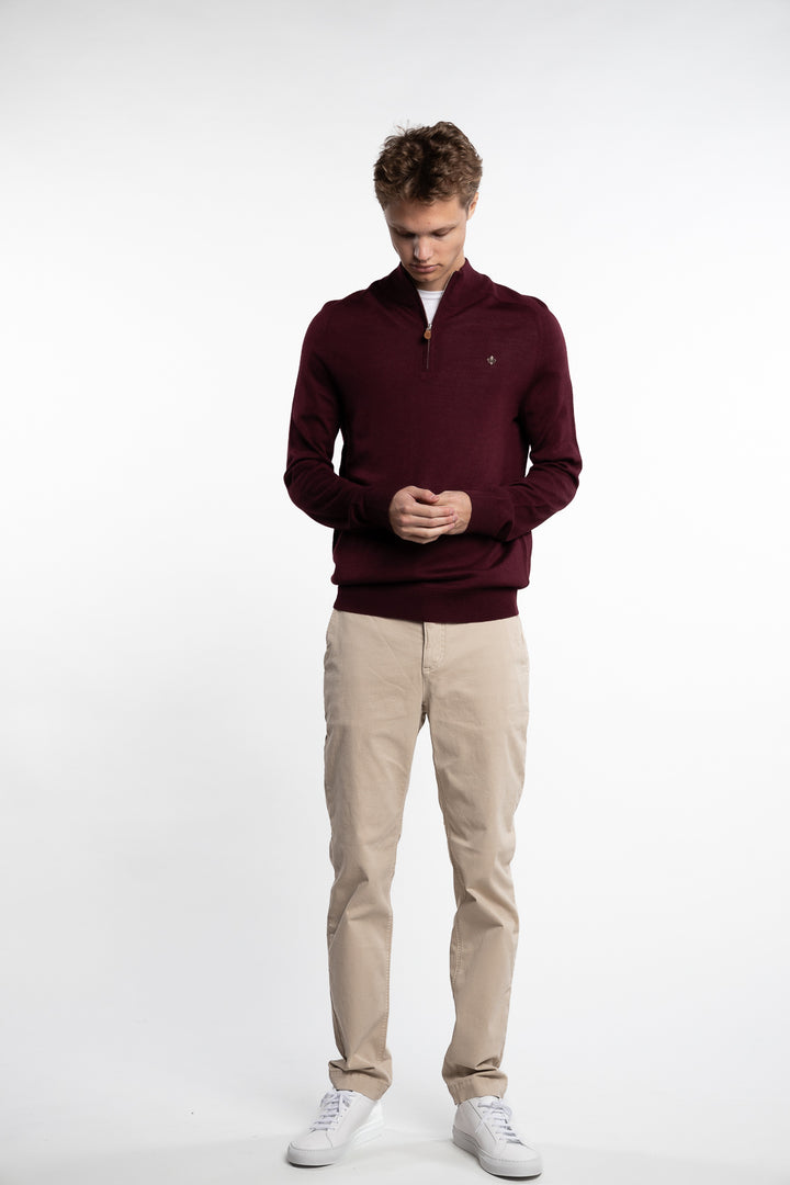 Merino John Zip Wine Red