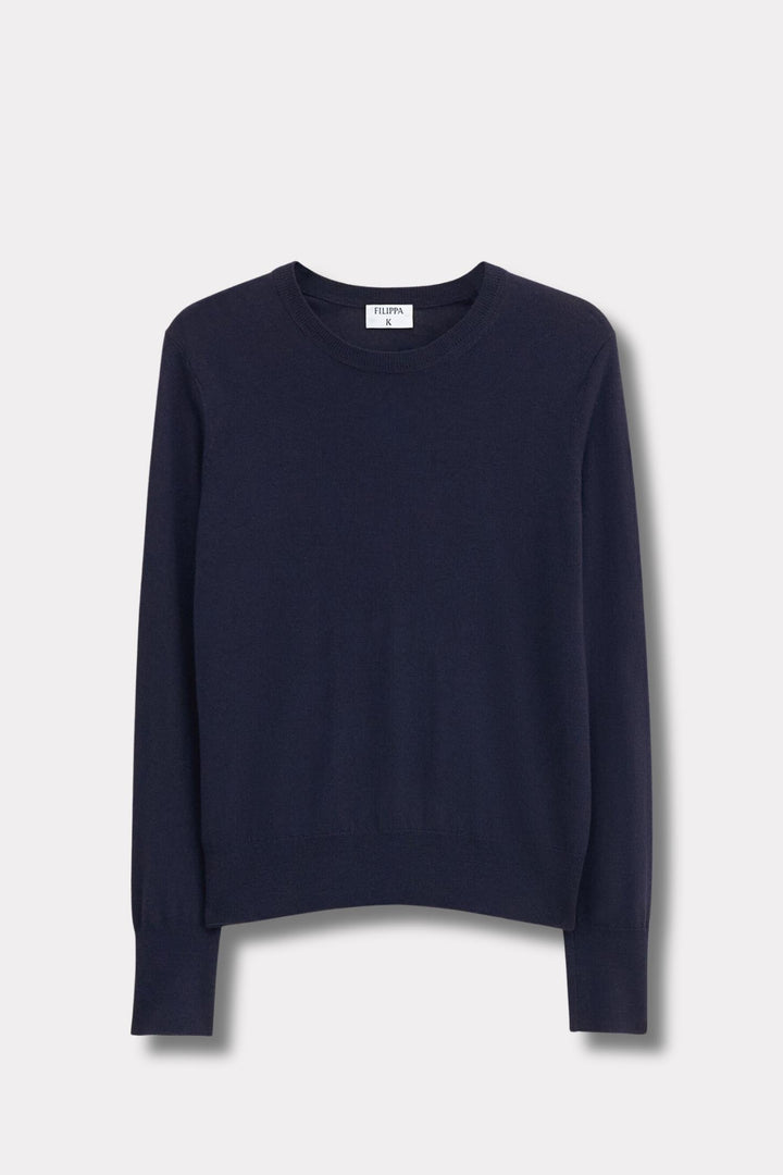Merino R-Neck Sweater- Navy