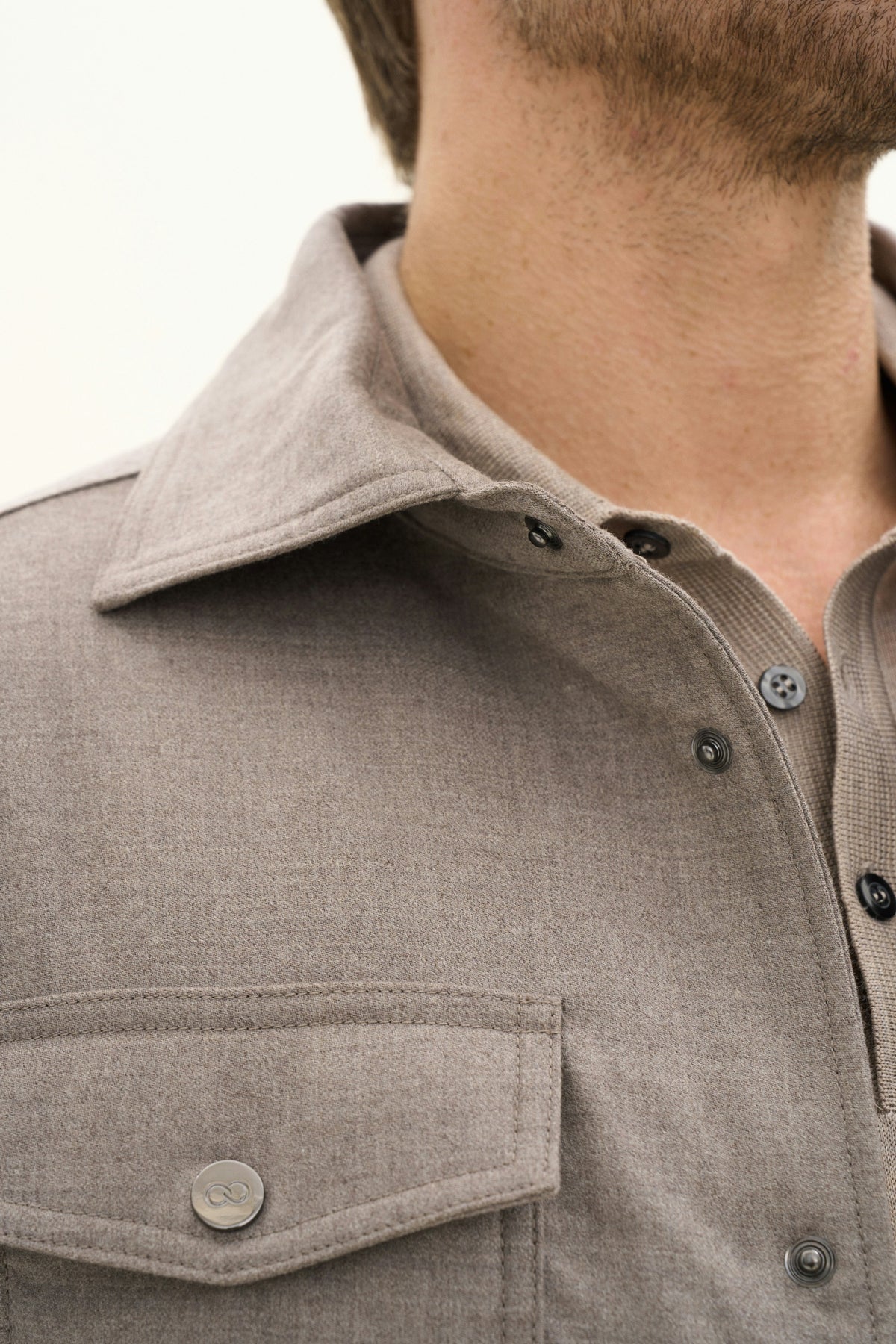 Flannel Shirt Jacket Beige Melange - detalj