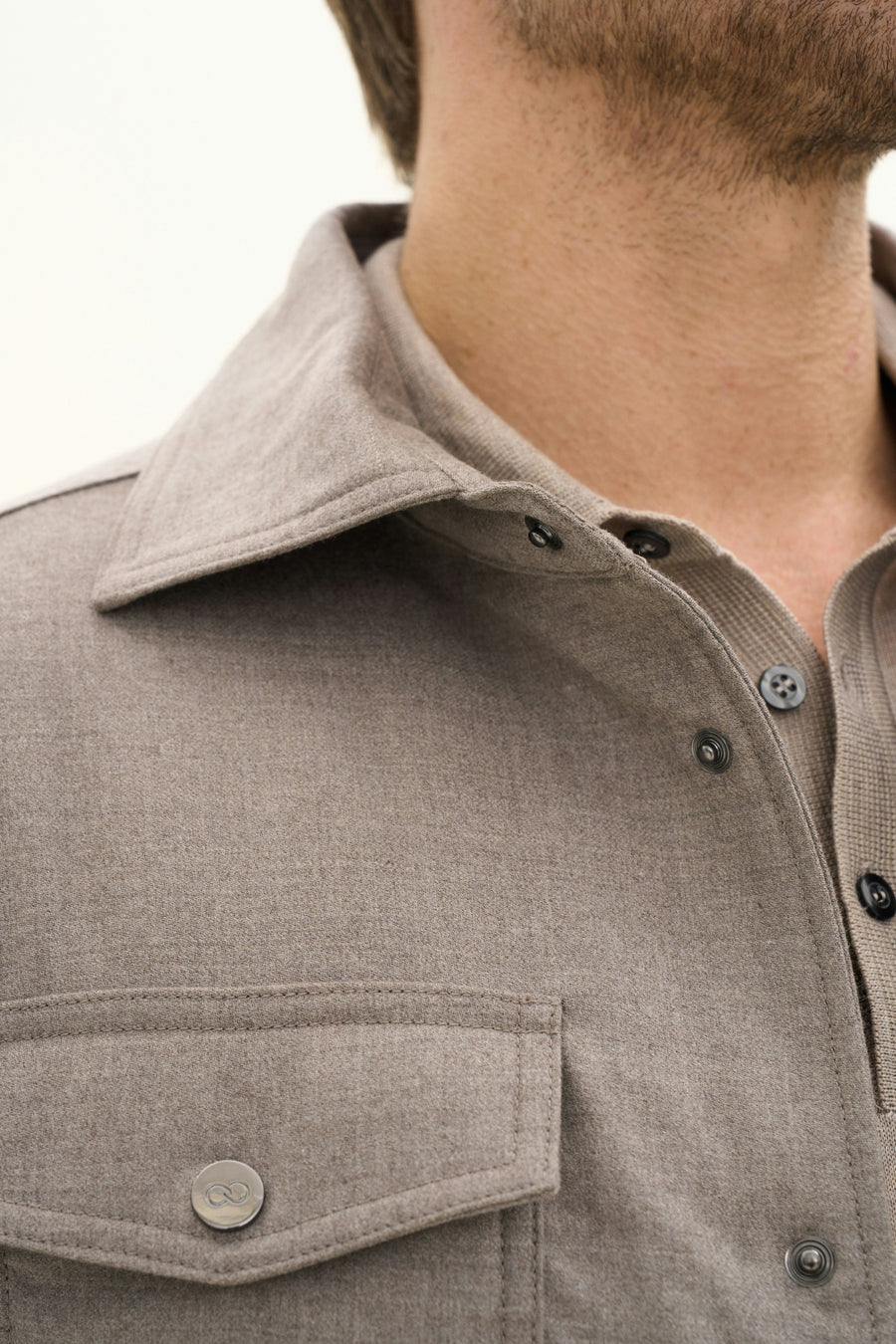 Flannel Shirt Jacket Beige Melange - detalj