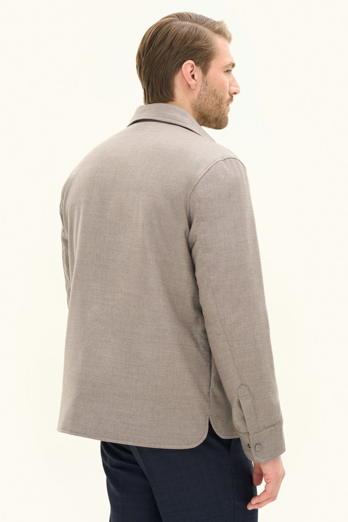 Flannel Shirt Jacket Beige Melange - modellbilde