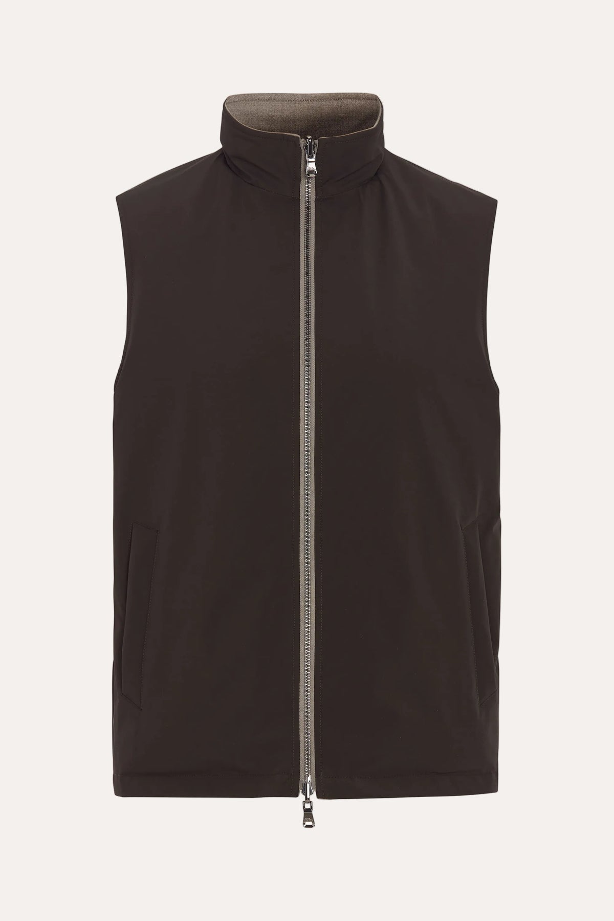 Reversible Padded Flannel Vest Beige Melange - vendt side