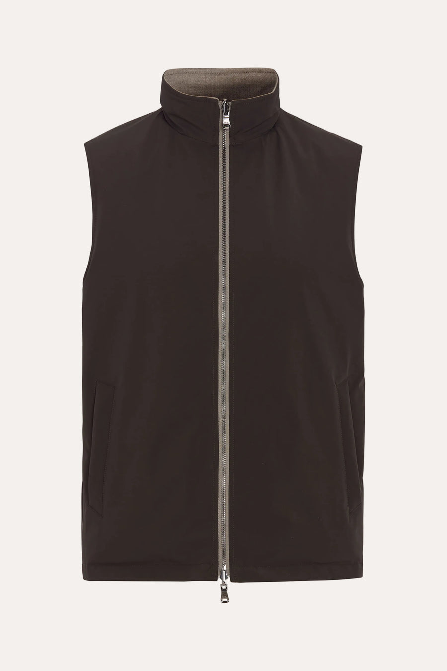 Reversible Padded Flannel Vest Beige Melange - vendt side