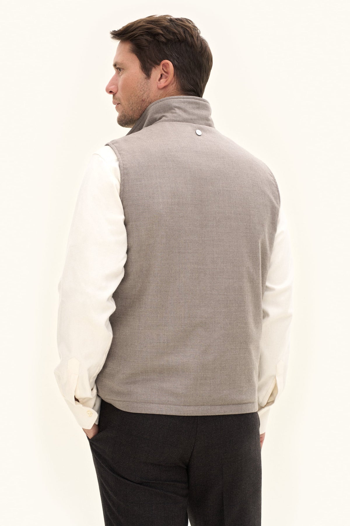 Reversible Padded Flannel Vest Beige Melange