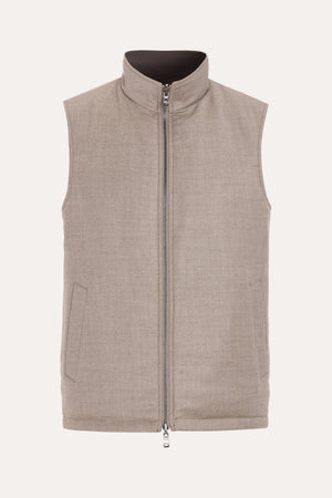 Reversible Padded Flannel Vest Beige Melange