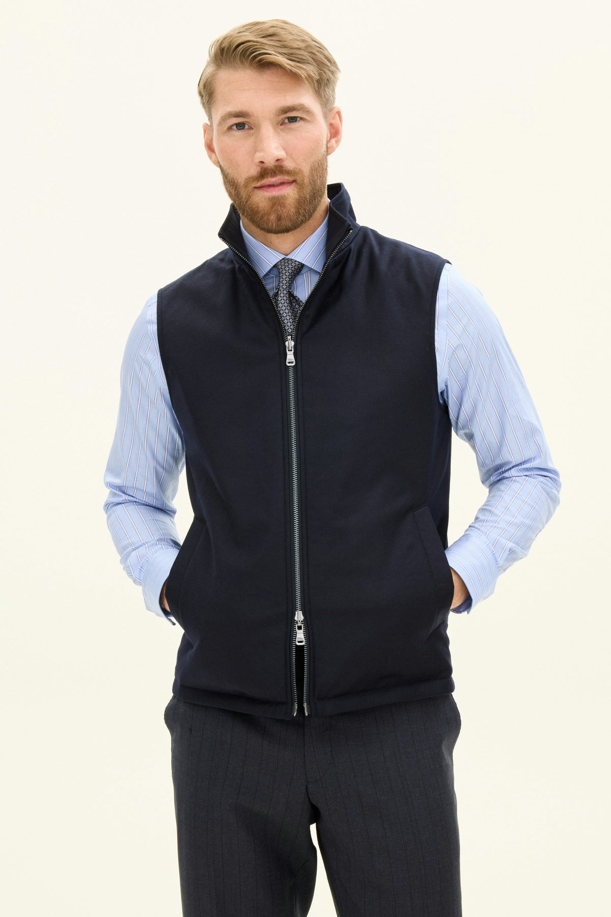 Reversible Padded Flannel Vest Navy