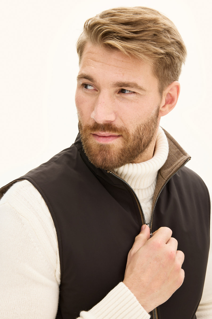 Reversible Padded Flannel Vest Beige