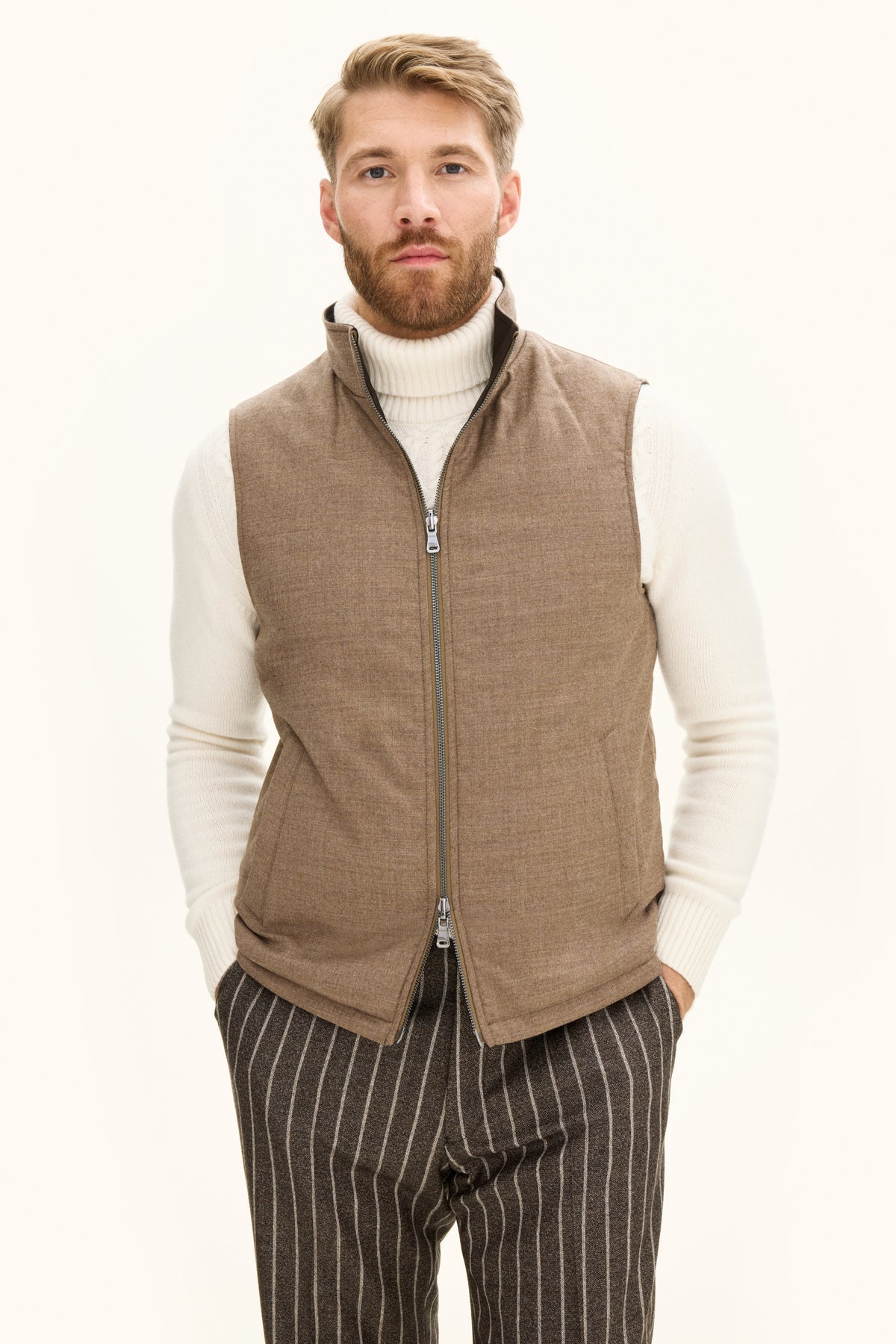 Reversible Padded Flannel Vest Beige