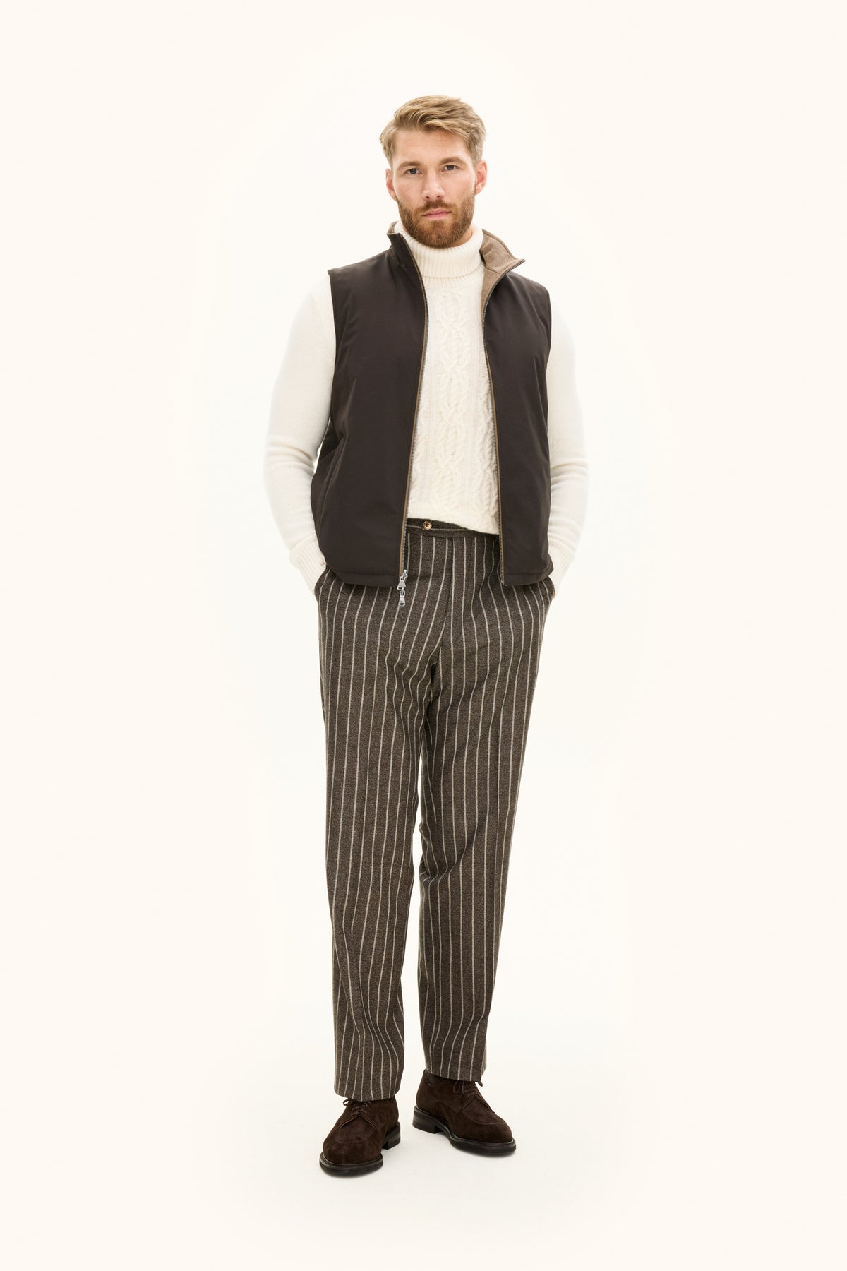 Reversible Padded Flannel Vest Beige