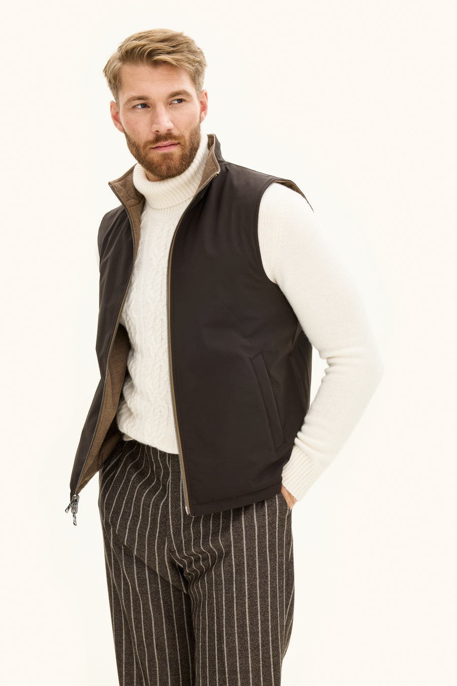 Reversible Padded Flannel Vest Beige