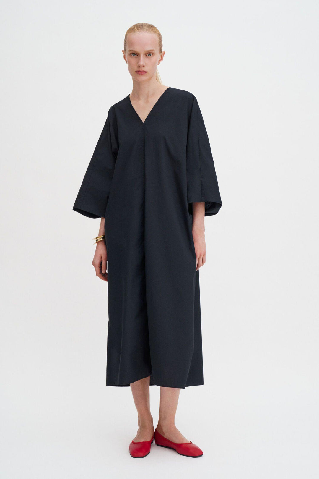 V-Neck Cotton Kaftan- Black