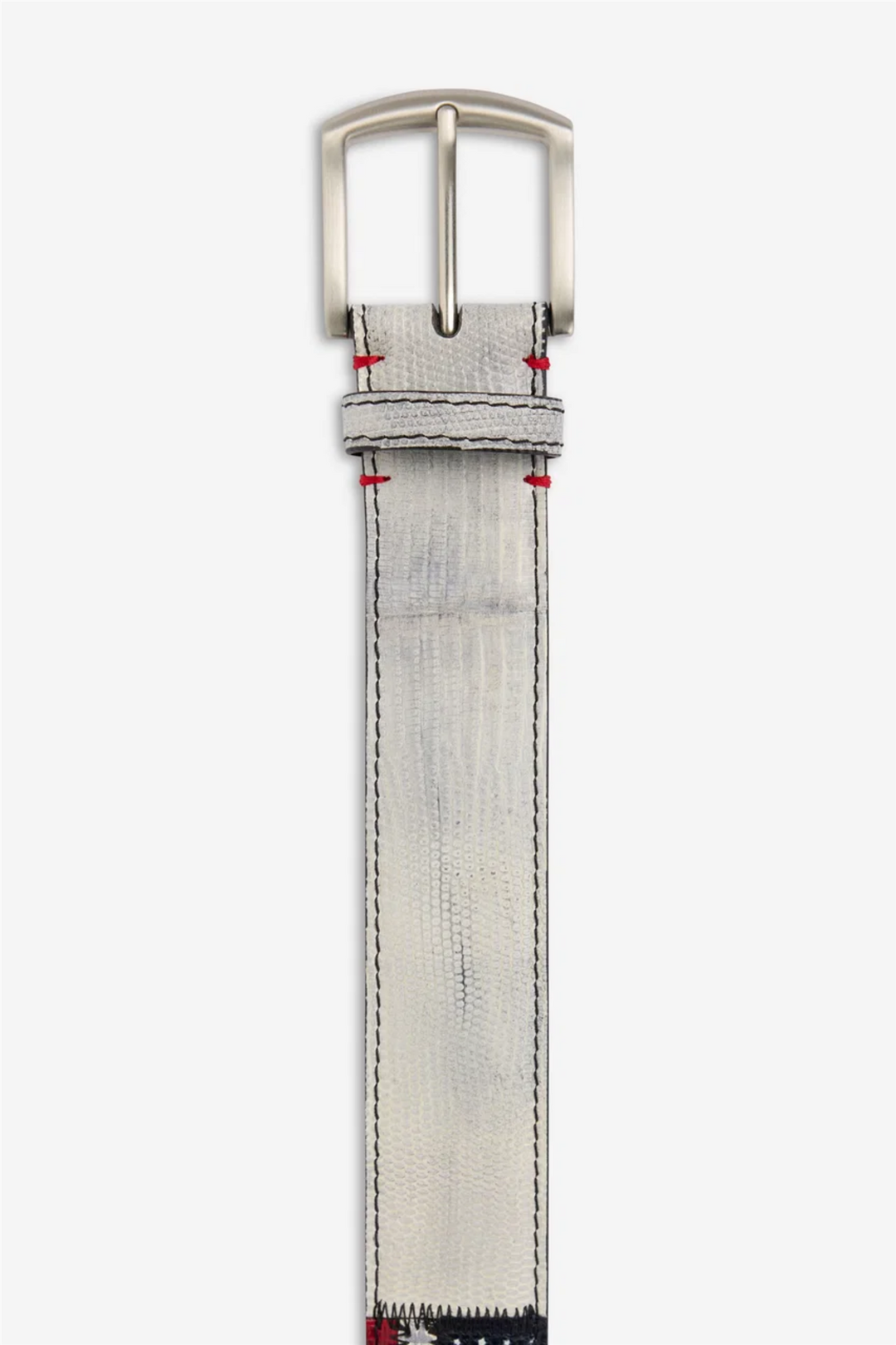 Lizard Leather Flag Belt White Multi