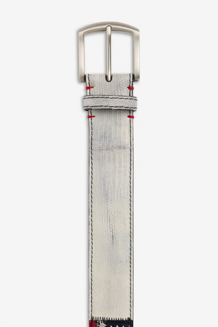 Lizard Leather Flag Belt White Multi