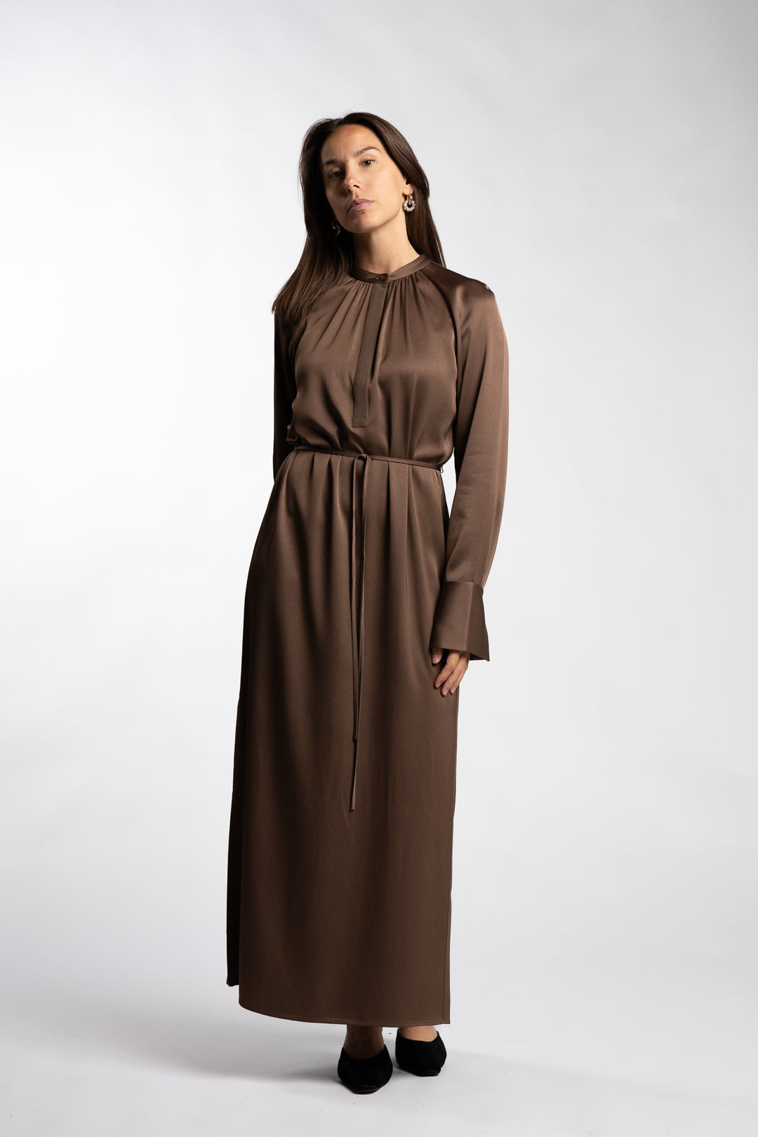 Gathered Raglan Dress- Oak Brown