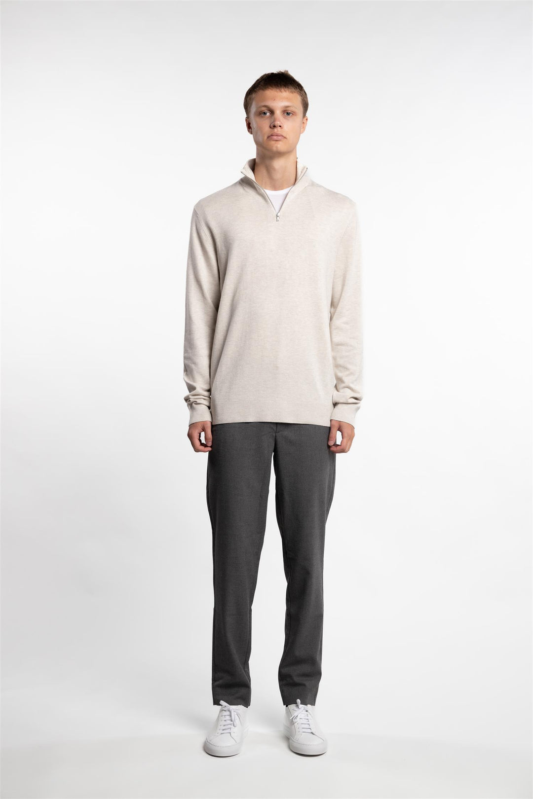 Half Zip Mélange Knit Off-White