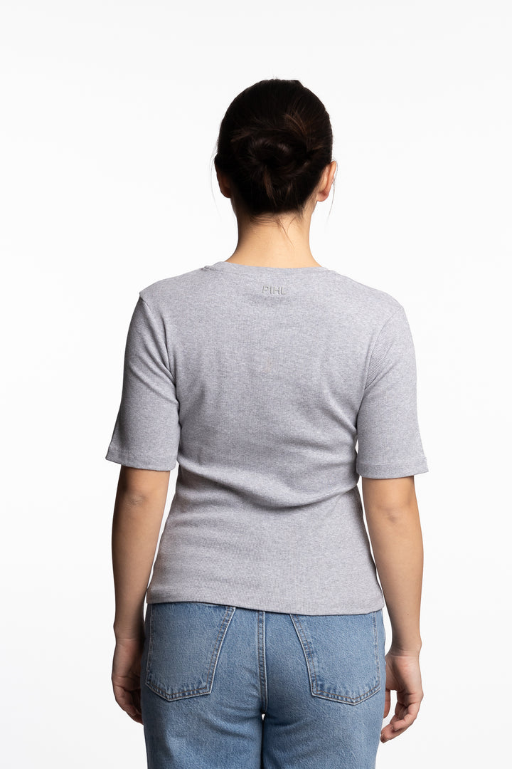 Pippa Rib Tee- Light Grey Melange