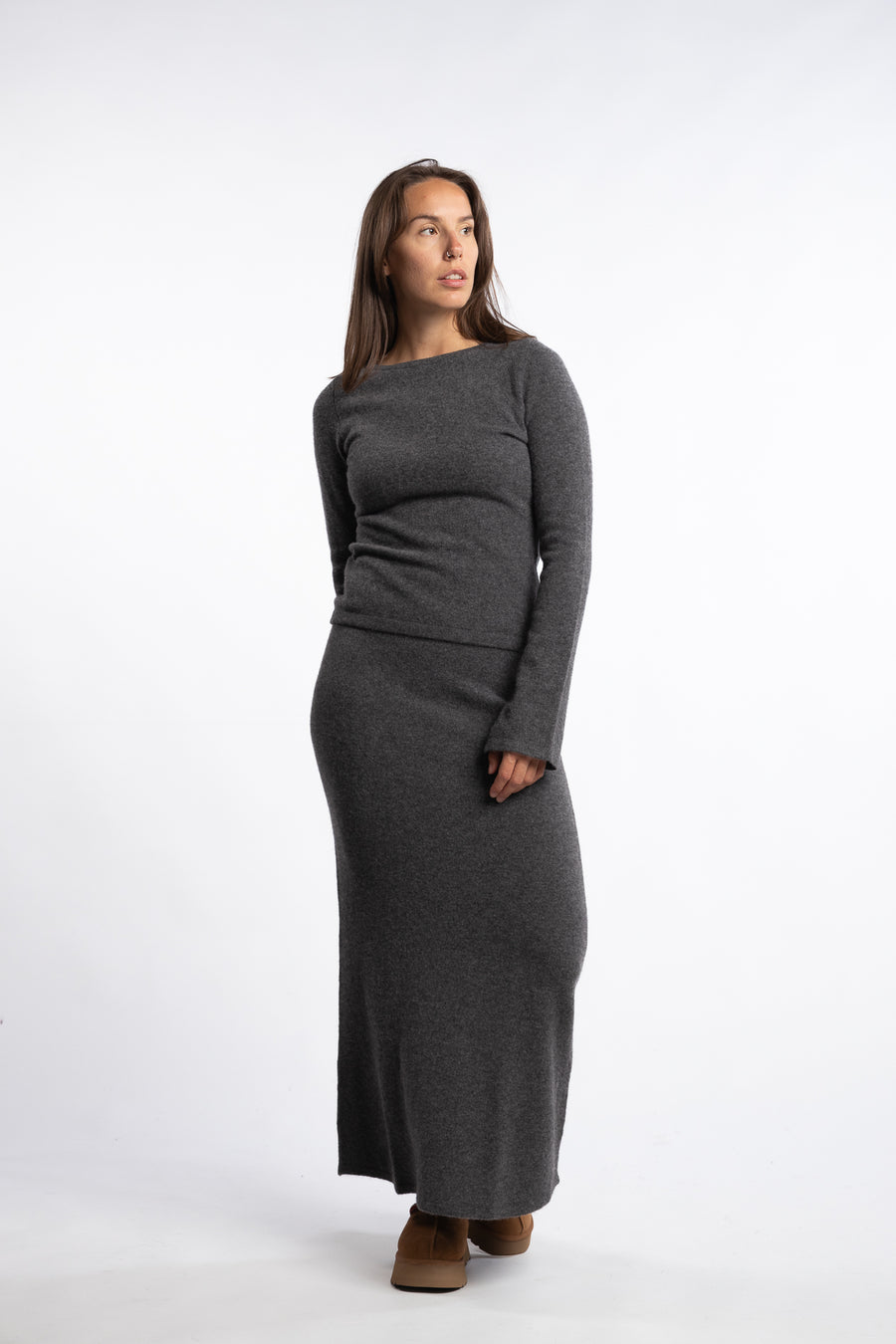 Jana Knit Skirt - Dark Grey Melange