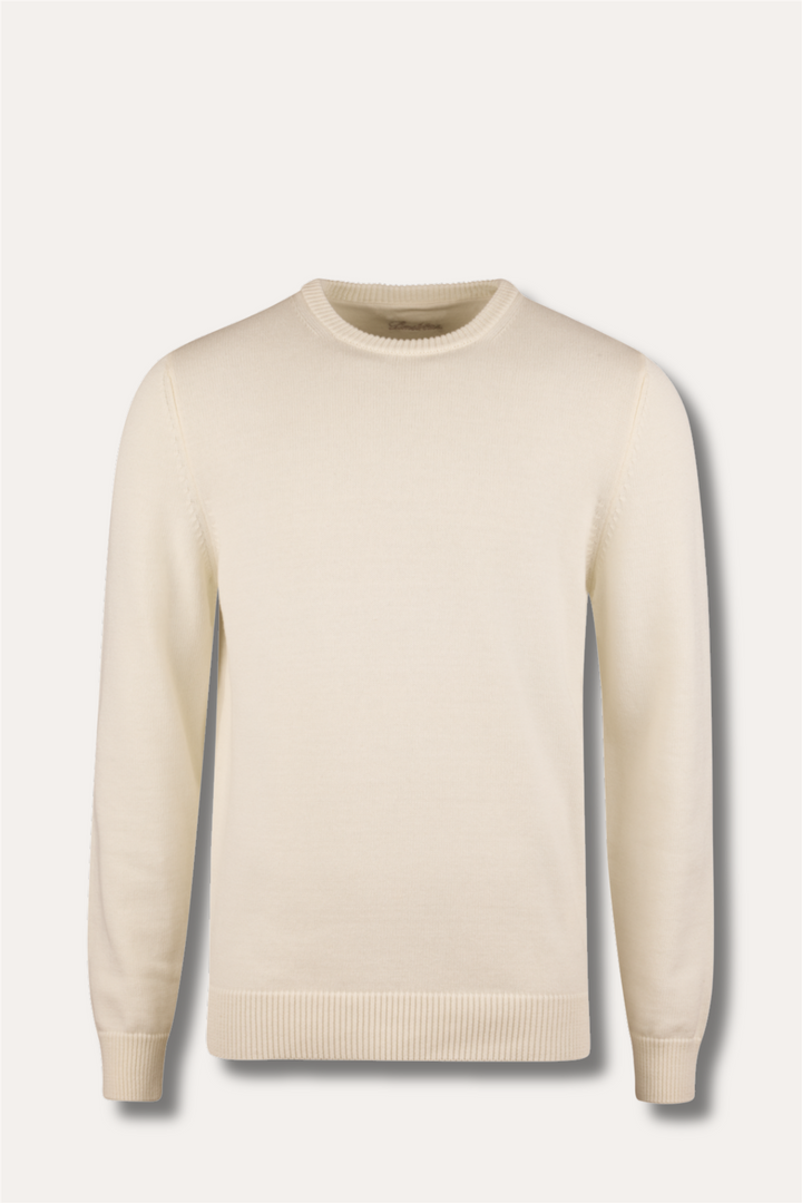 Sweater Knitted Crew Neck Organic Cotton Off-White