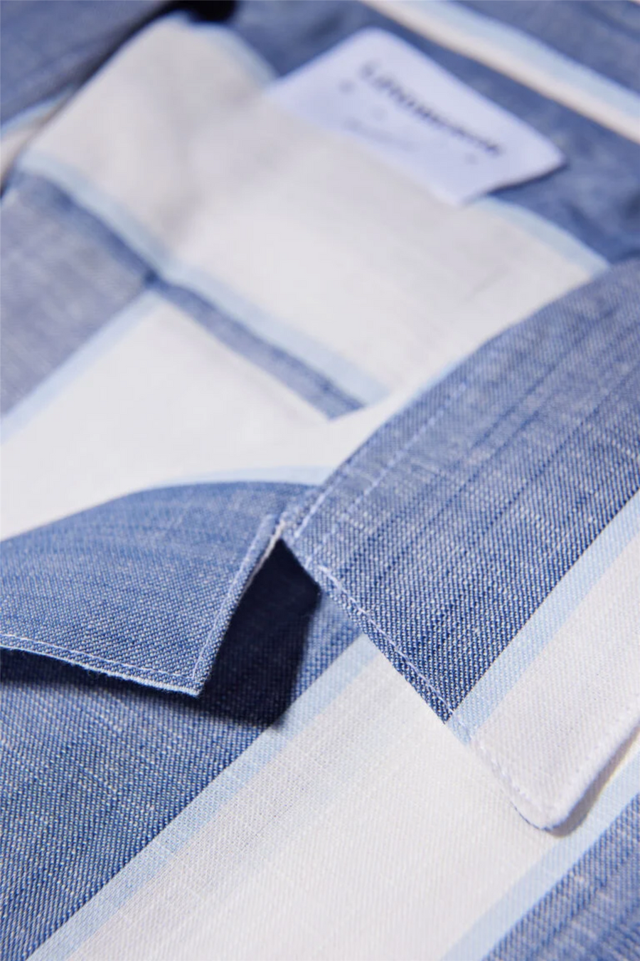 Striped Linen/Cotton Shirt S/S Dk Blue