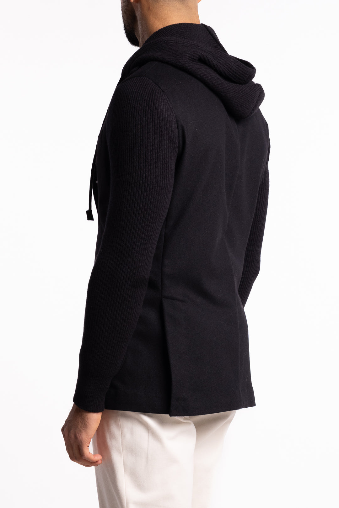 Knitted Hooded Wool Blazer Black