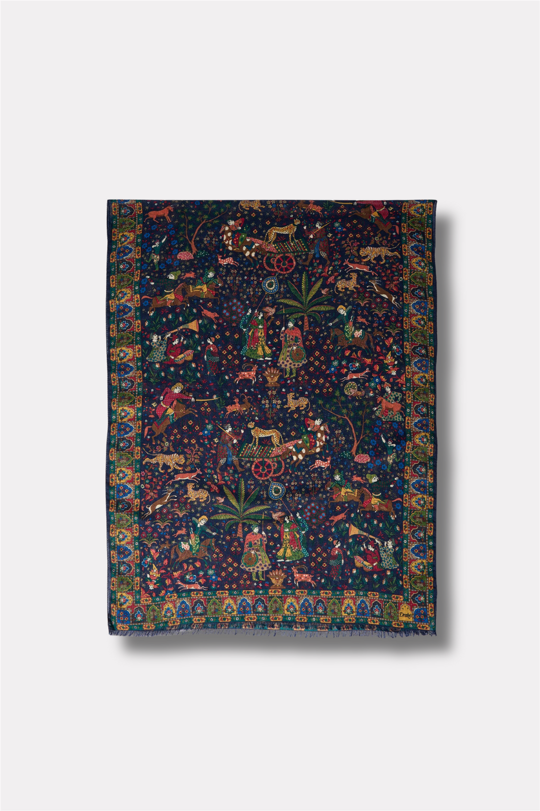 Moghul Garden Wool-Silk Scarf Navy