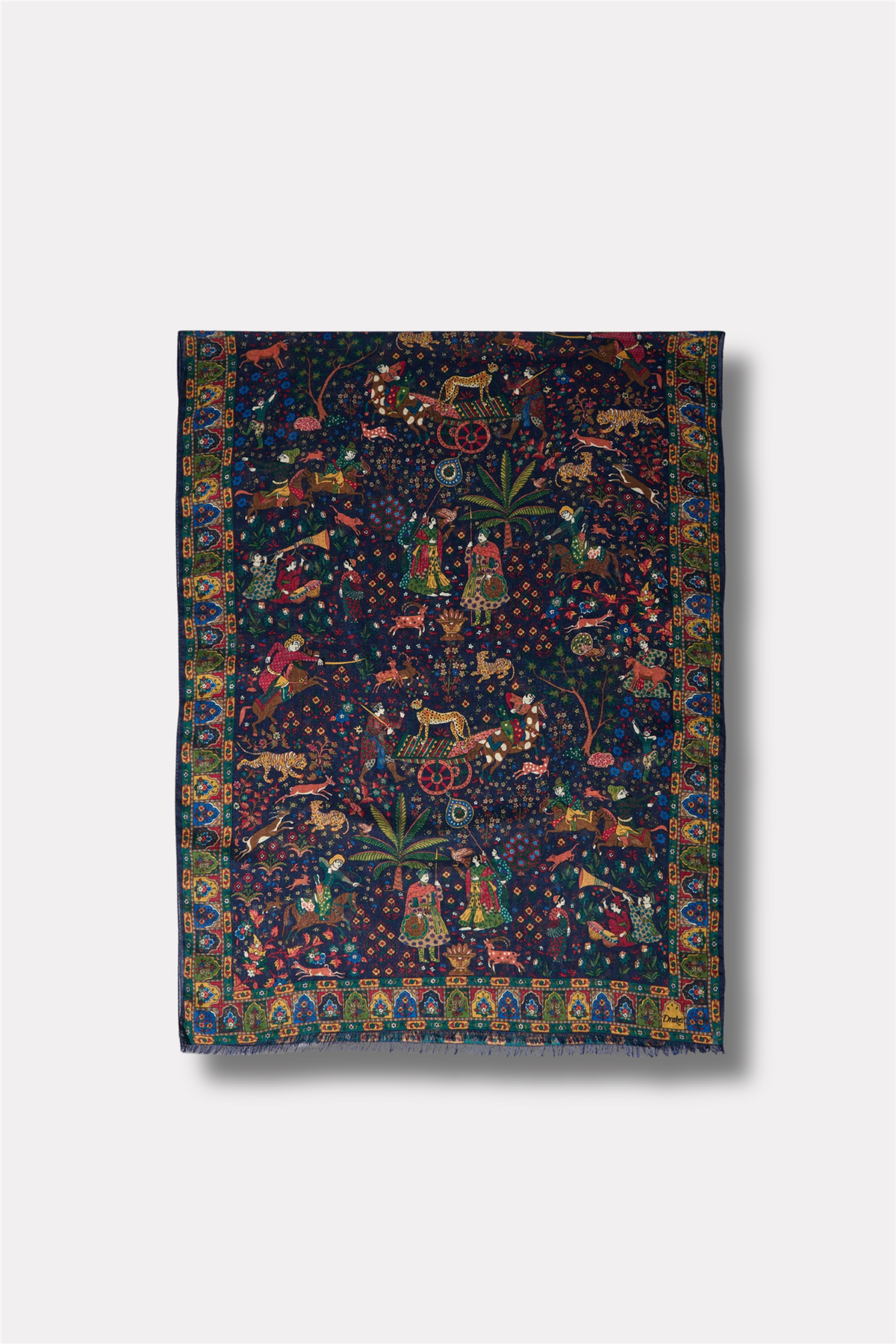 Moghul Garden Wool-Silk Scarf Navy