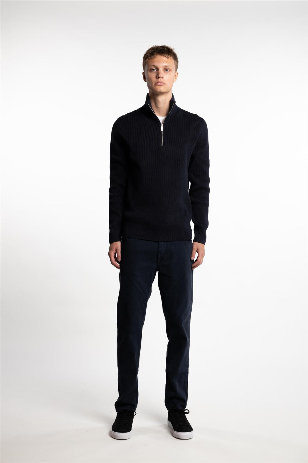 Half Zip Rib Knit Navy