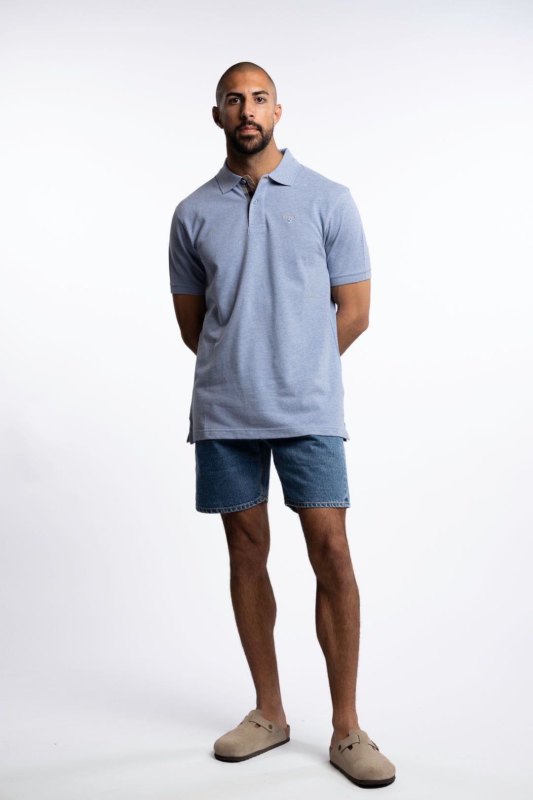 Tartan Pique Polo Shirt Sky Marl/Dress