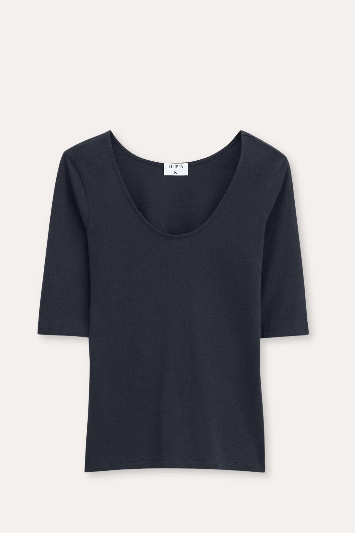 Cotton Stretch Scoop Neck Top- Black