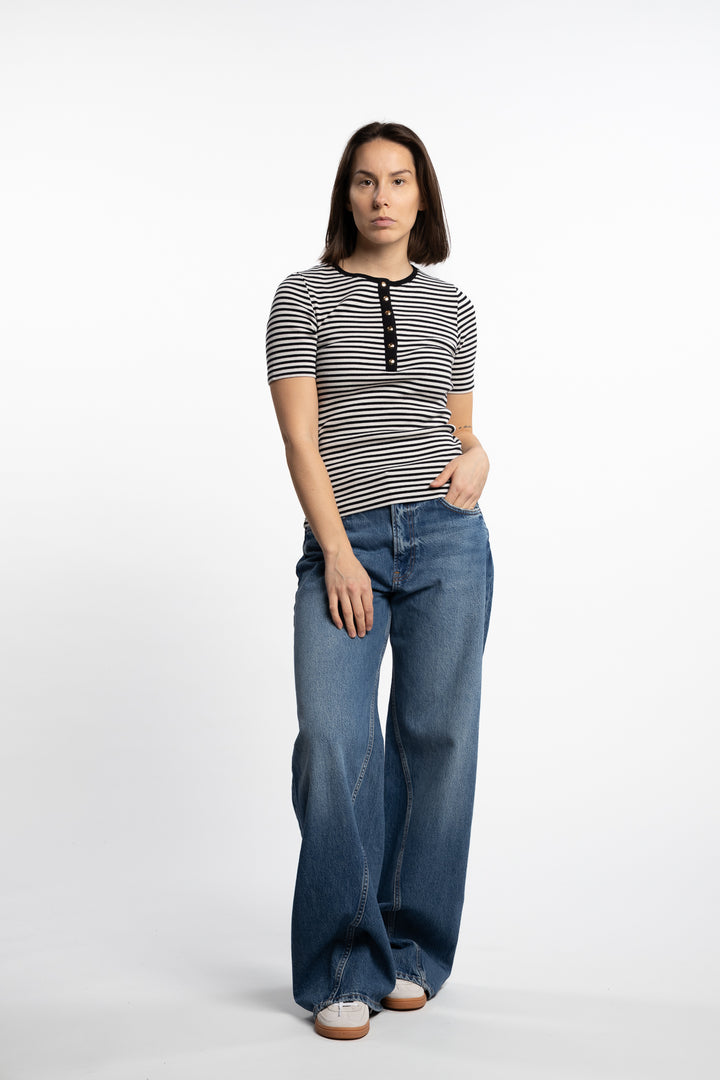 Alessia Tee - Cream and Black Stripe