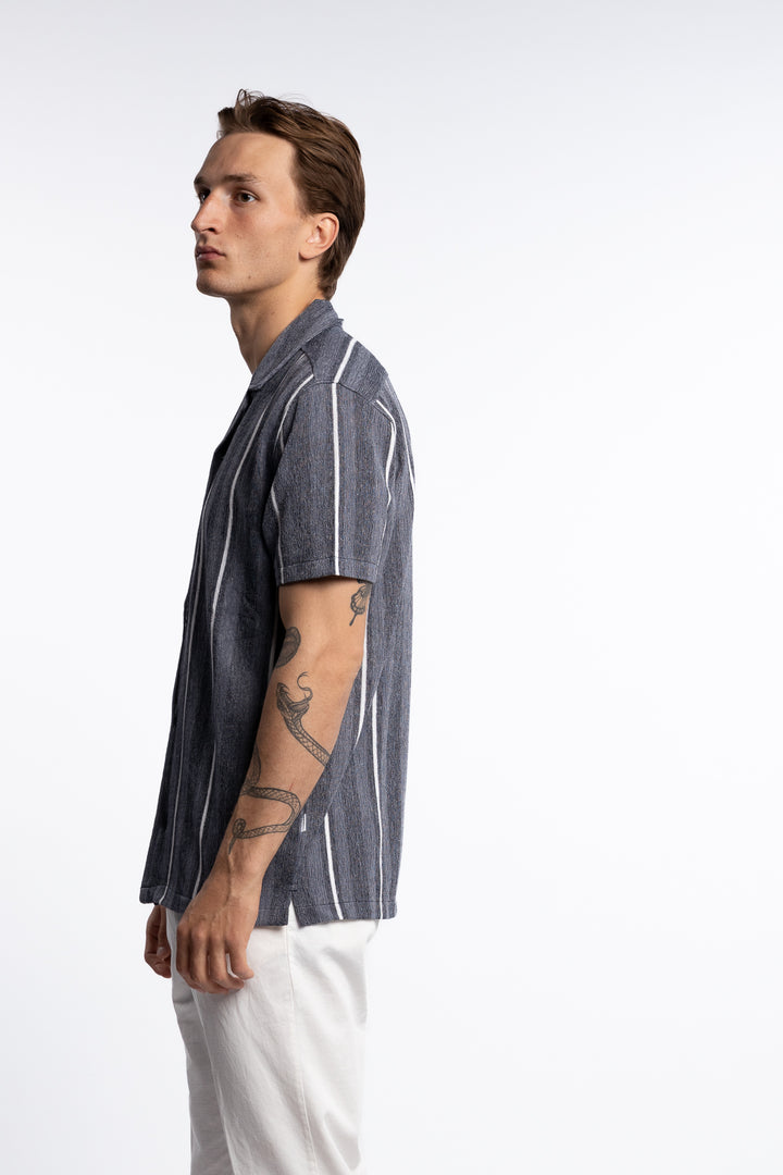 Knitted Resort Collar S/S Shirt Blue/Navy