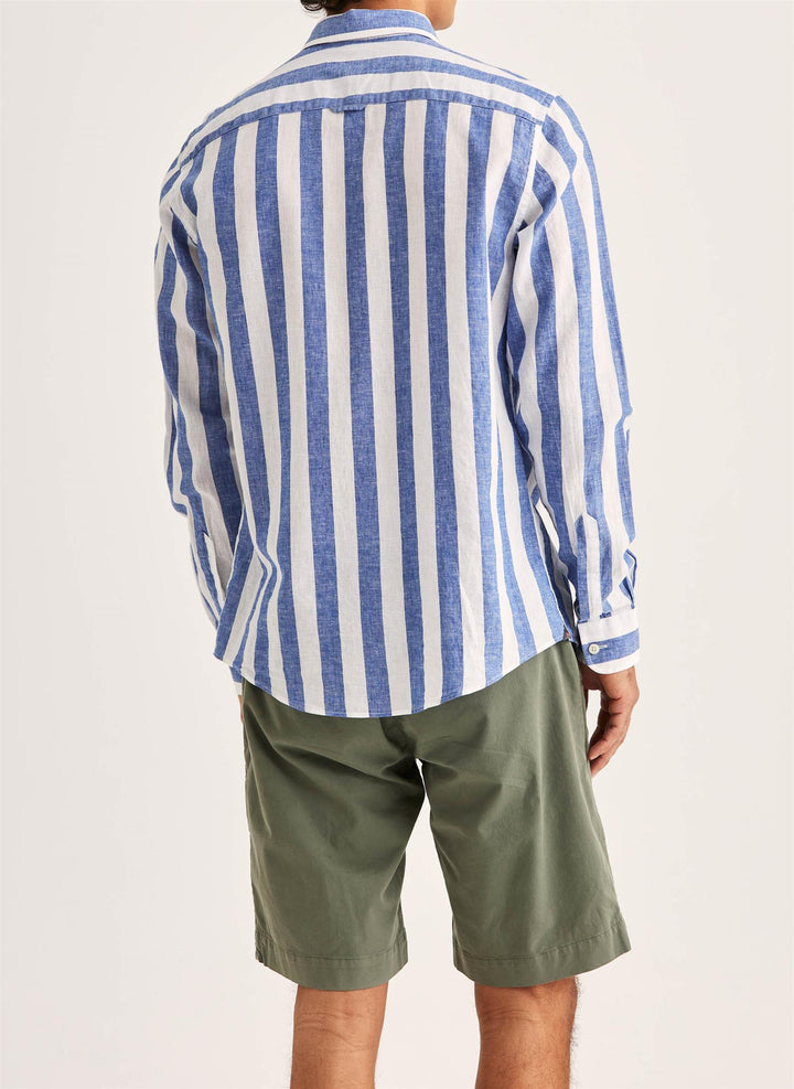 Douglas Classic Fit Linen Shirt Mix Stripe Blue