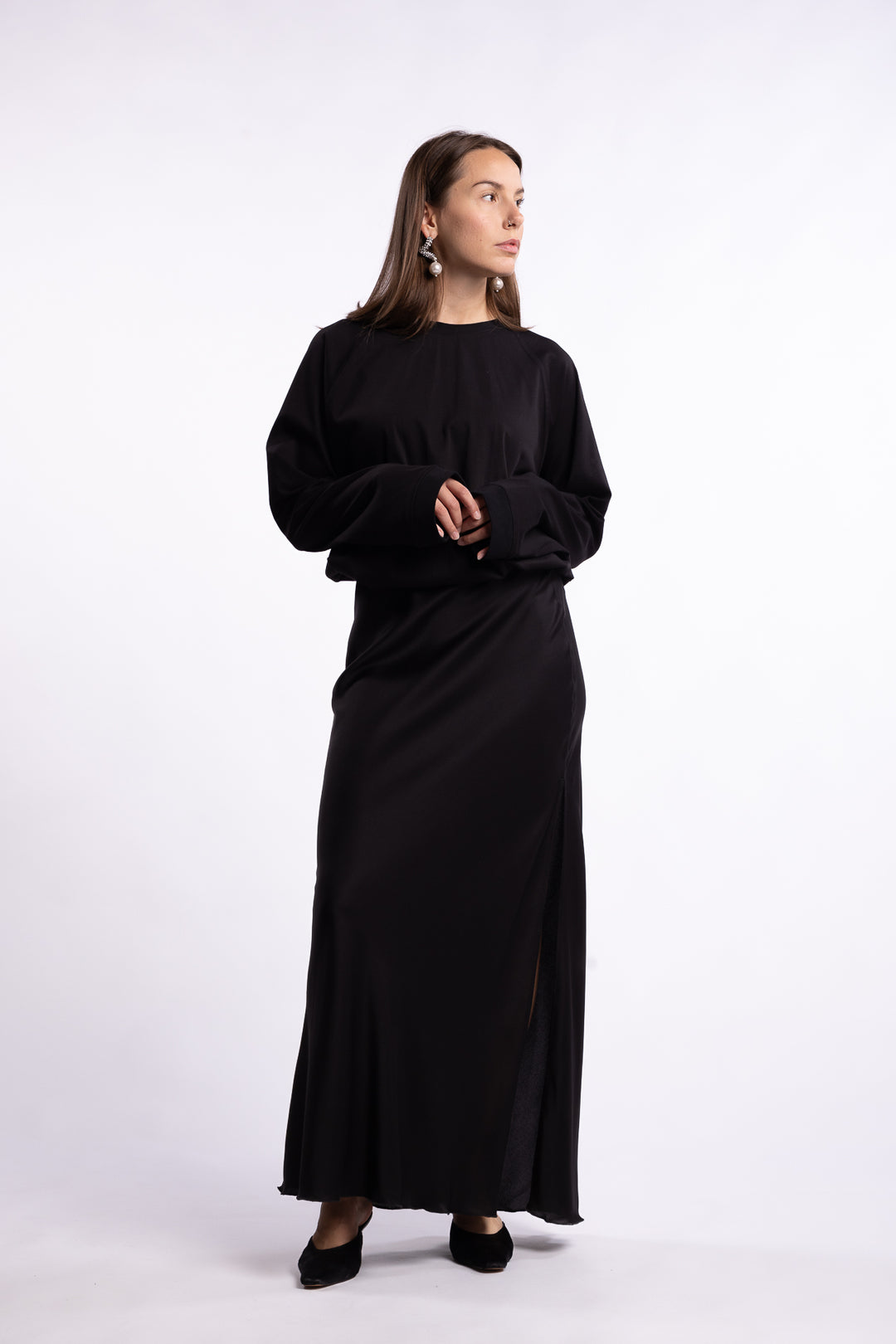 Hana Long Silk Skirt- Black