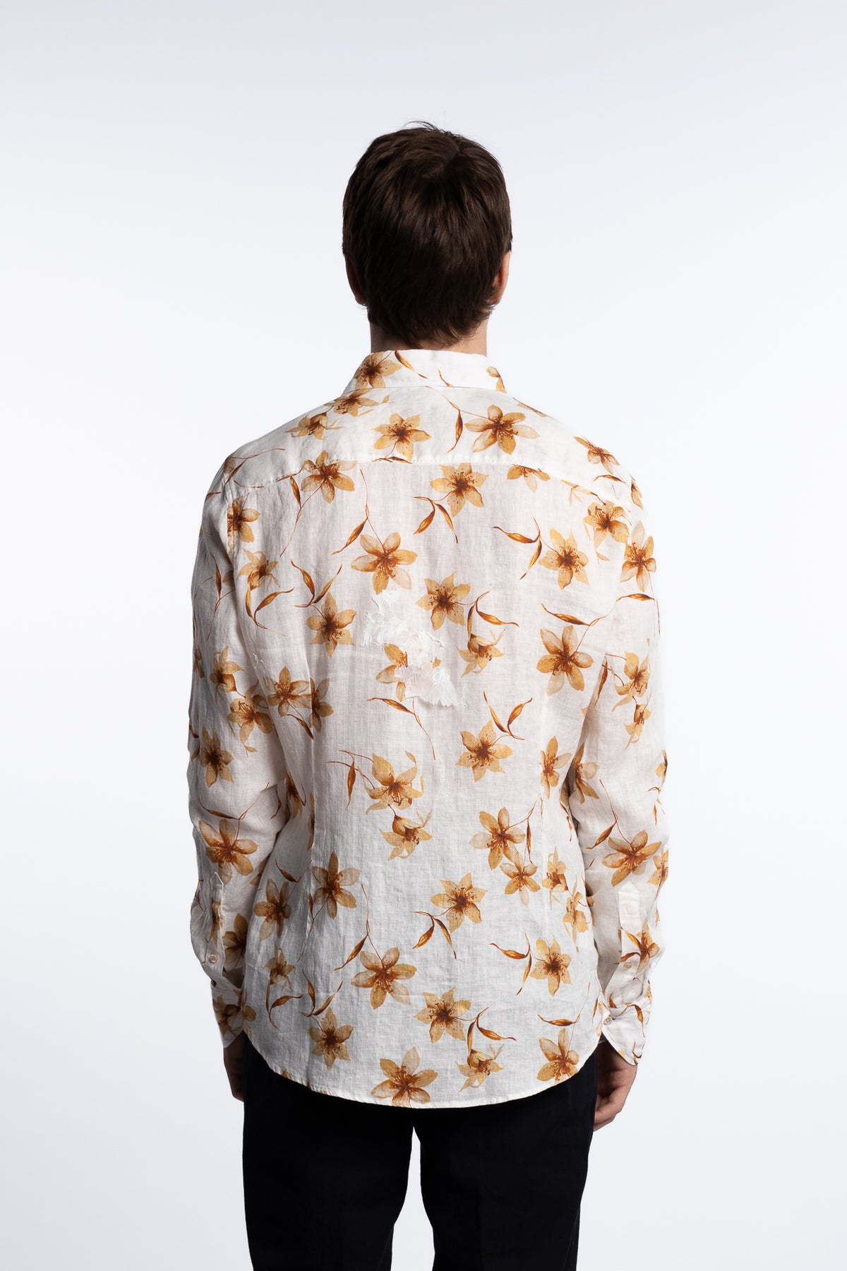 Slimline Casual Shirt Light Brown Flower