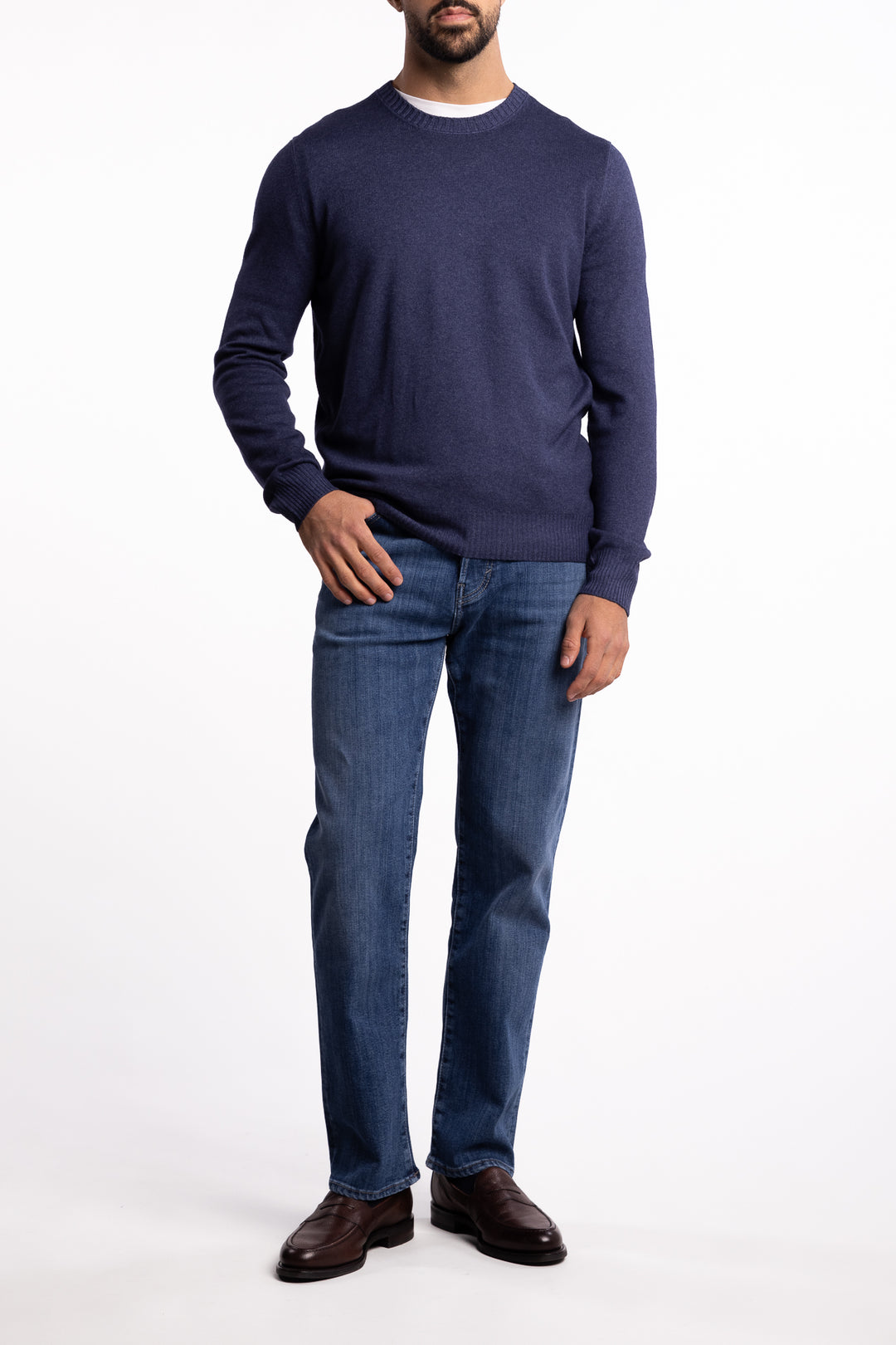 Wool/Cashmere Washed Crewneck Blue