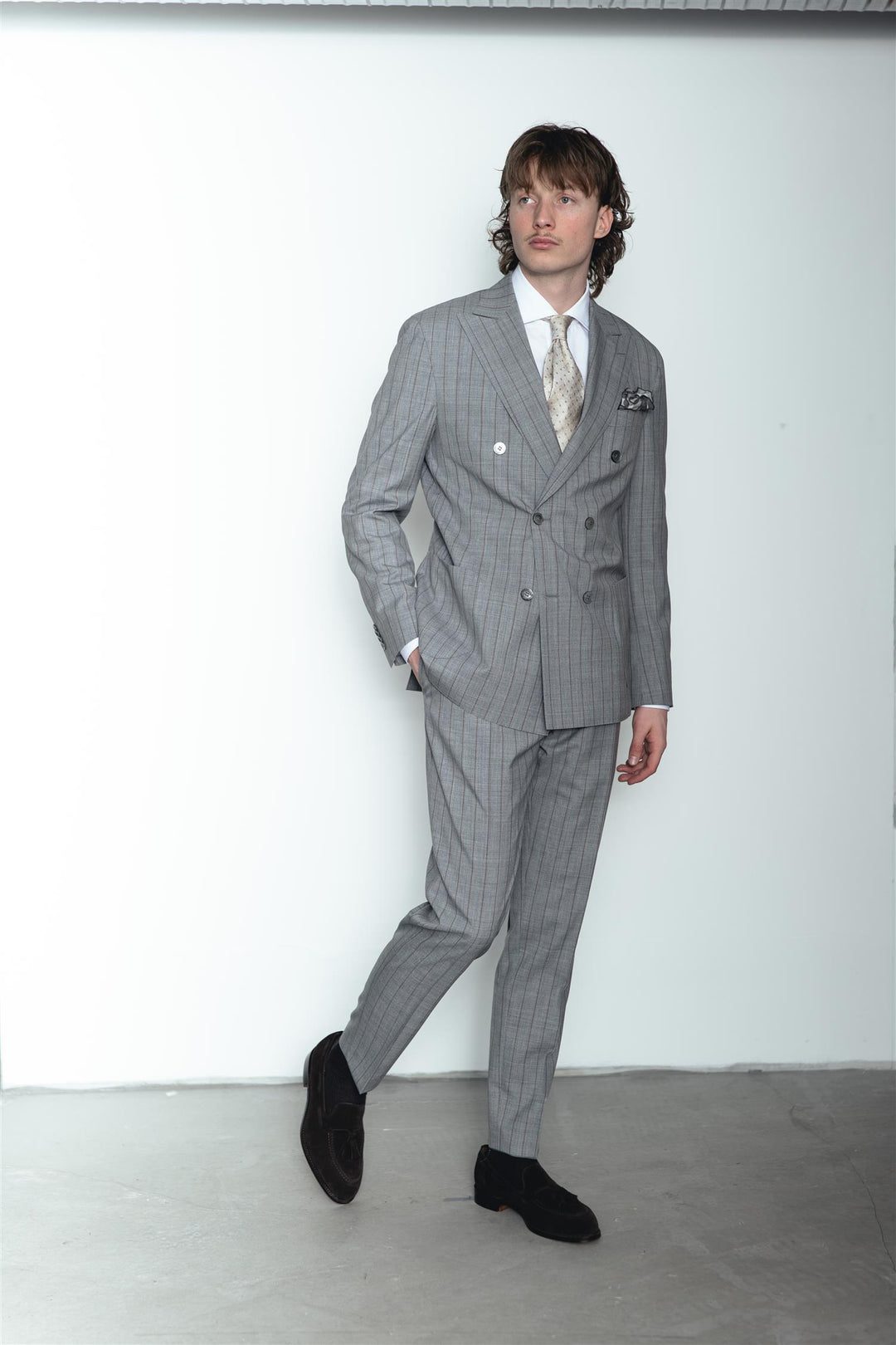 Prato Pinstripe Trousers Grey Melange