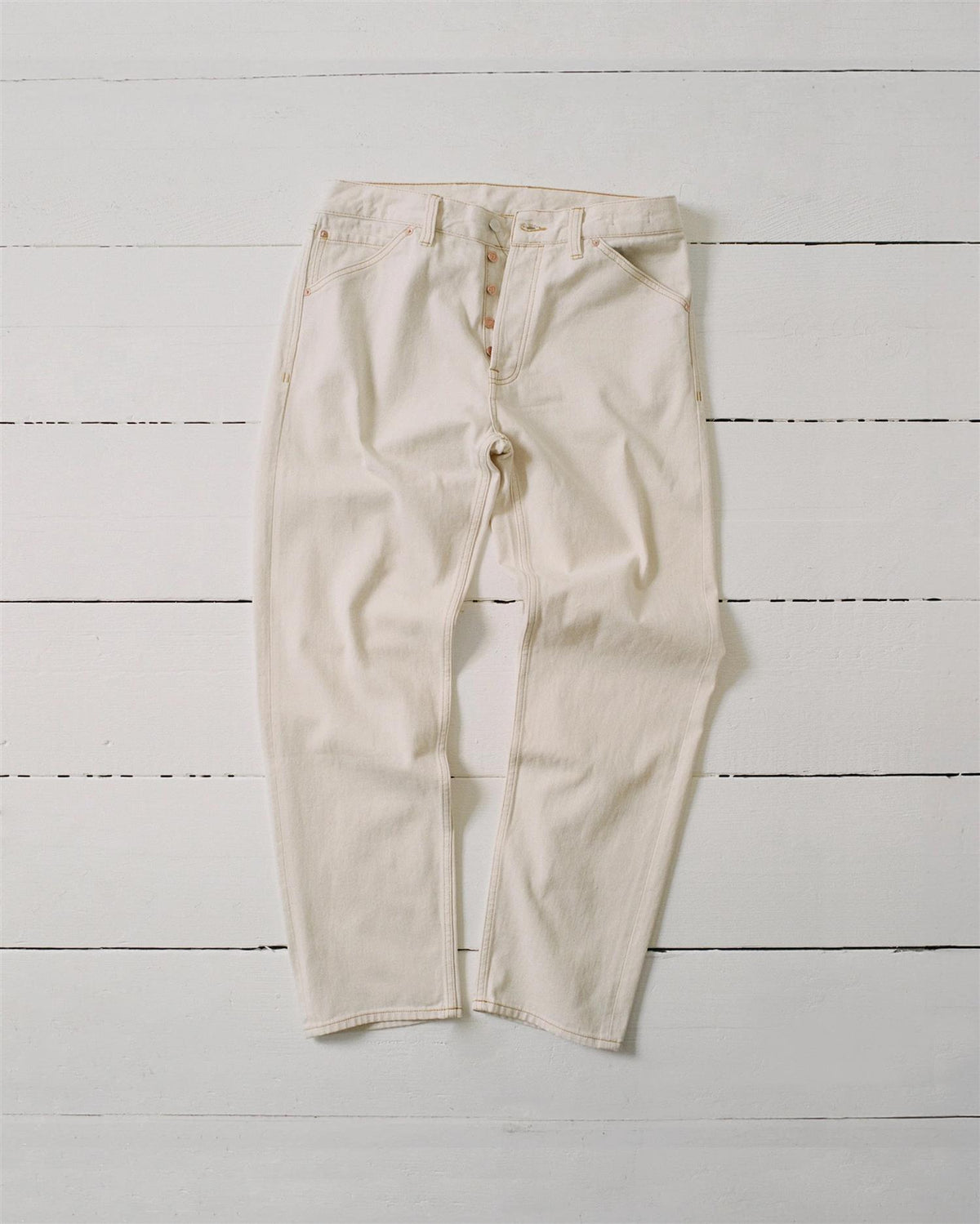 12.7oz Selvedge Denim Contrast Stitch Five-Pocket Jeans Ecru