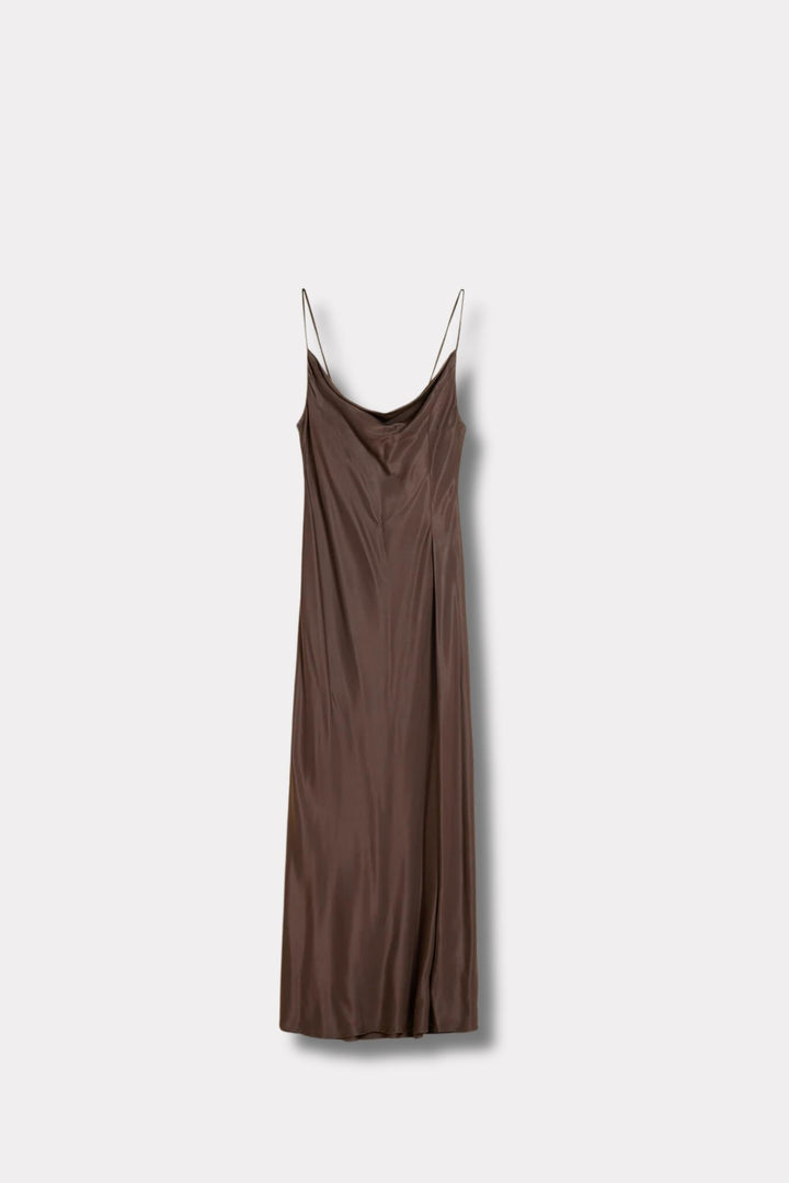 Eila Pleat Dress- Dk. Brown