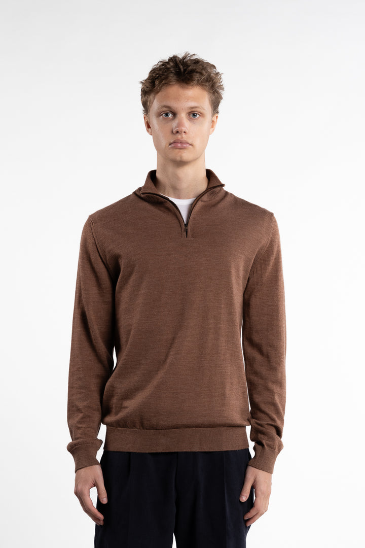 Extrafine Merino Sweater Half Zip Brown