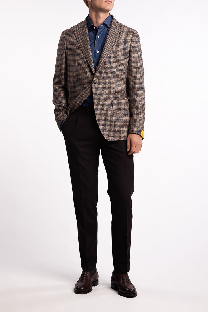Virgin Wool/Cashmere Slim Fit Blazer Brown Houndstooth