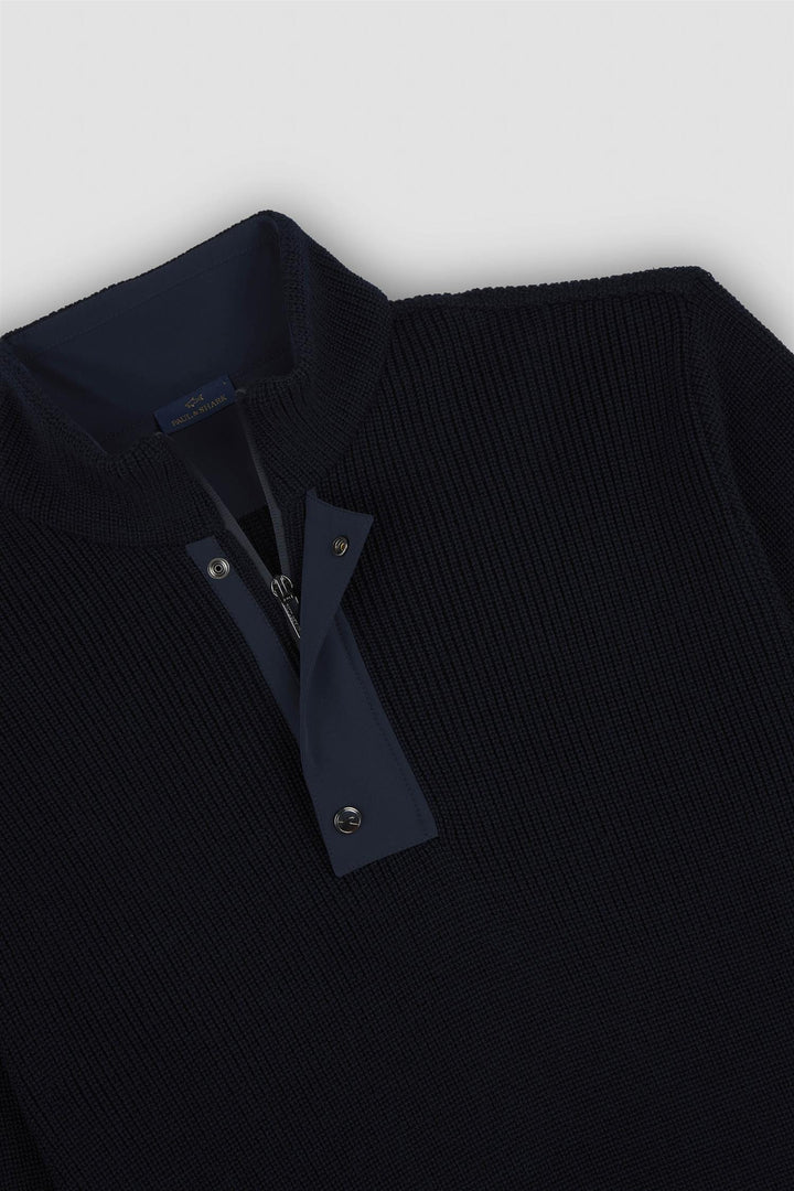 Bio Viscose Half Zip Sweater With Typhoon Details Navy