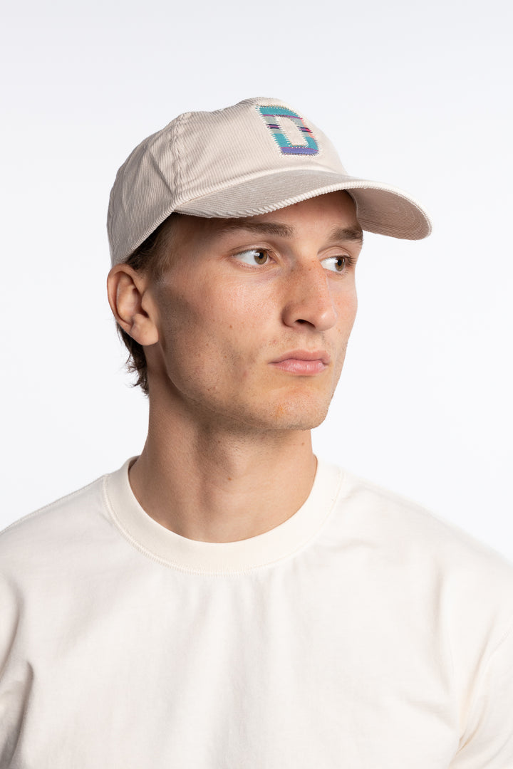 D Applique Cord Baseball Cap Ecru