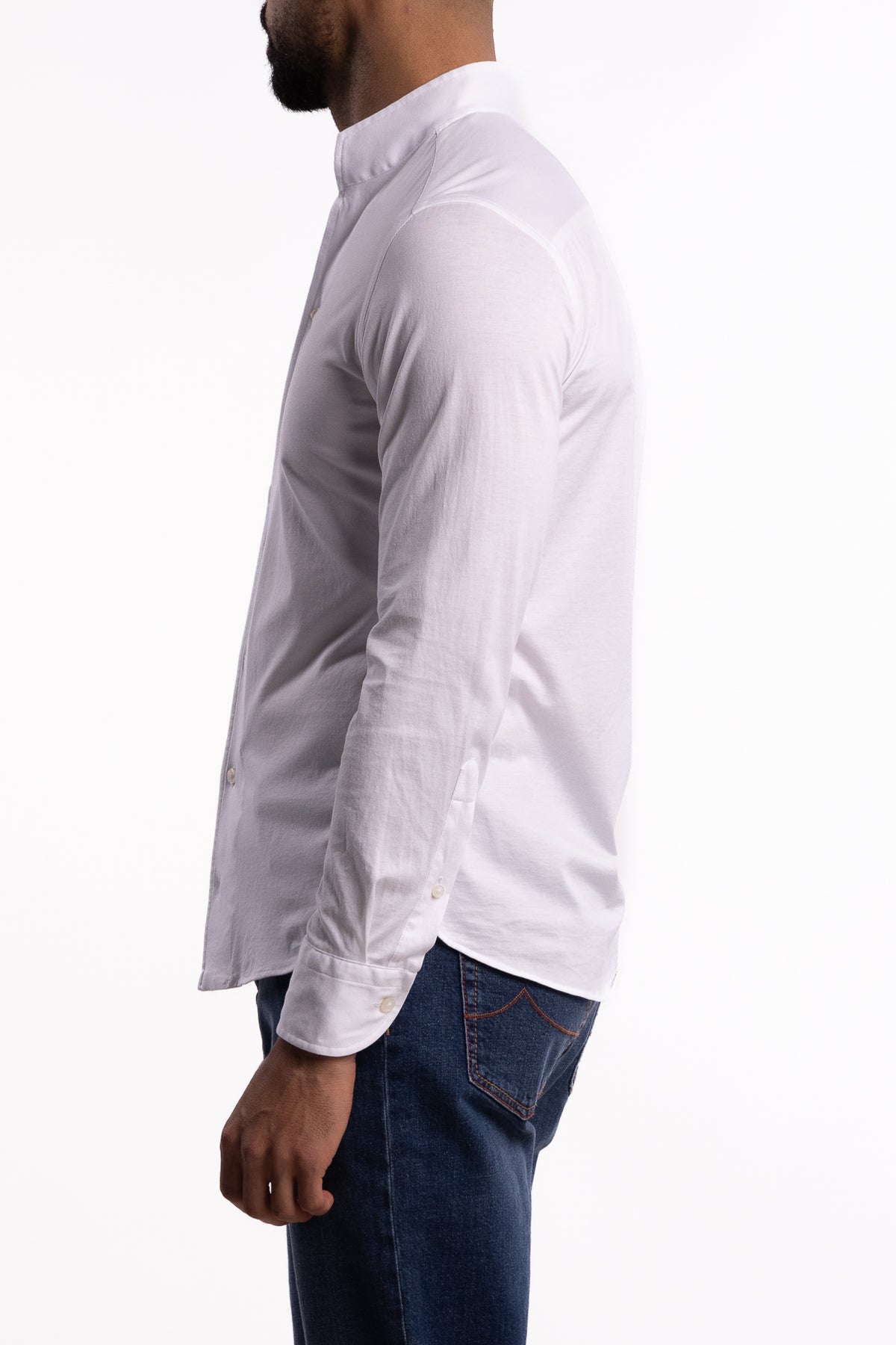 No Collar Cotton Shirt White