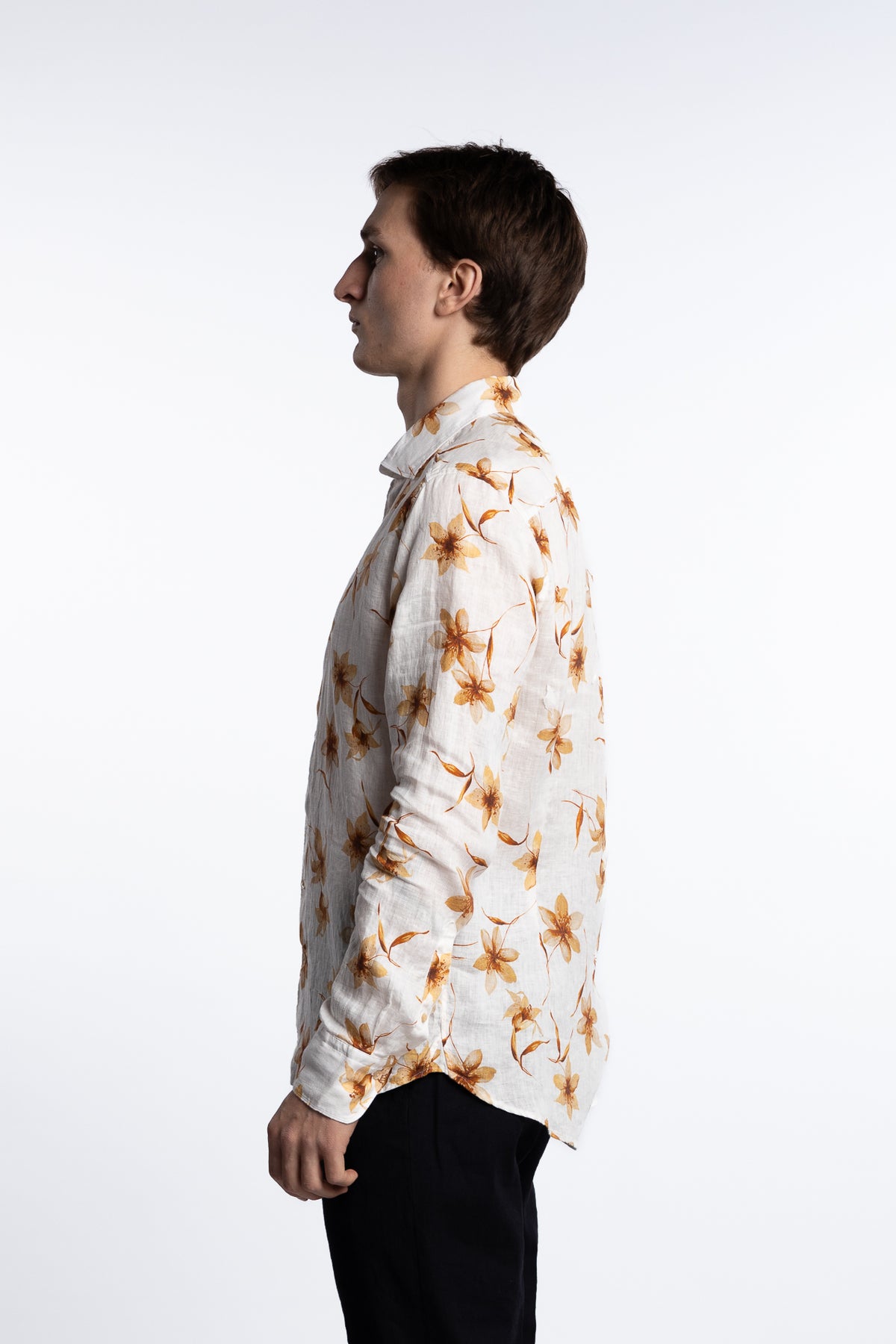 Slimline Casual Shirt Light Brown Flower