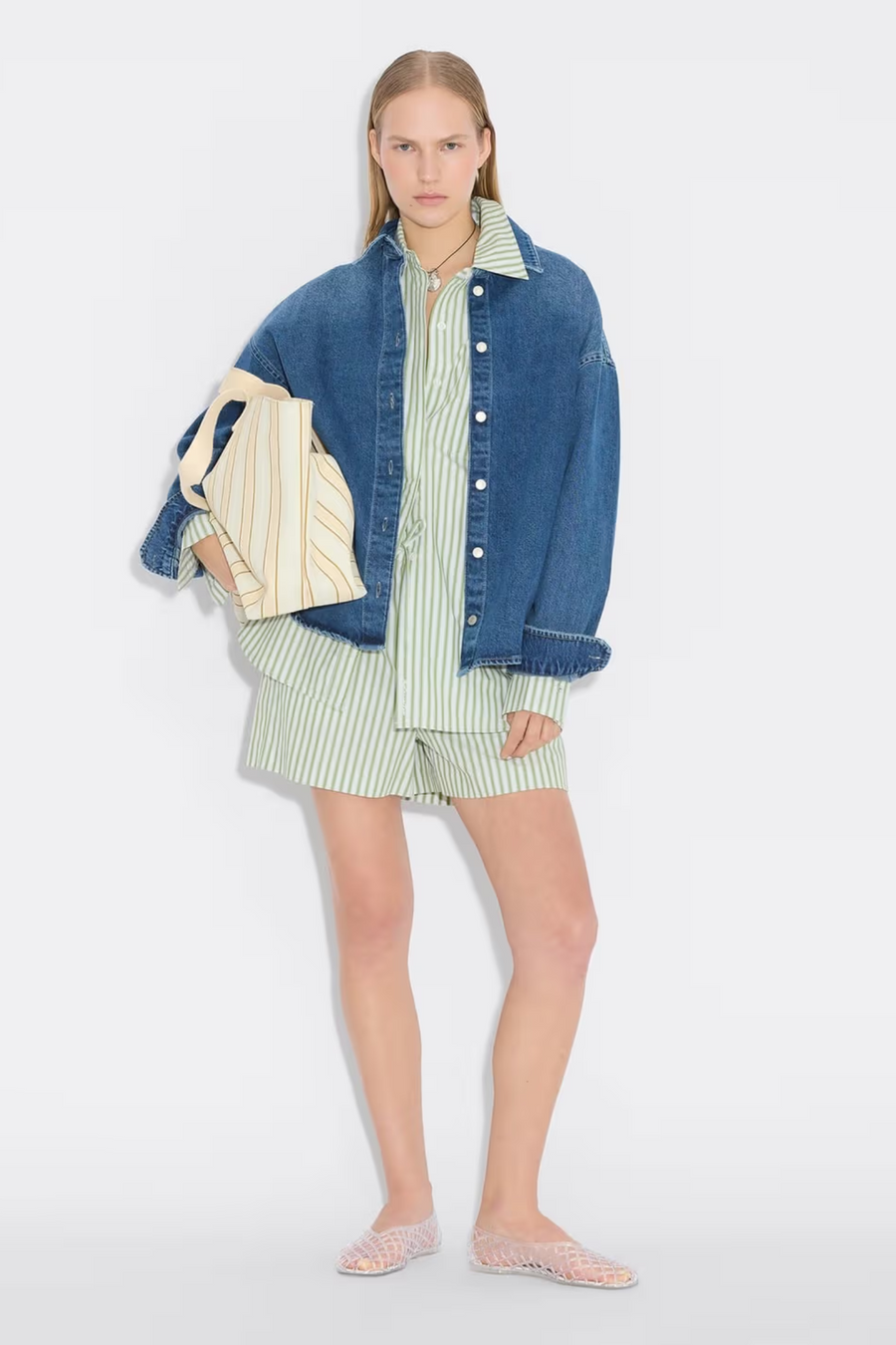 Loose Stripe Shorts - Green stripe