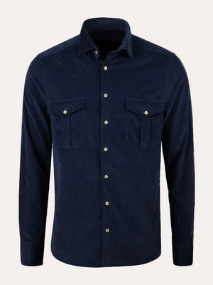 Regular Casual Double Pockets Corduroy Shirt Navy