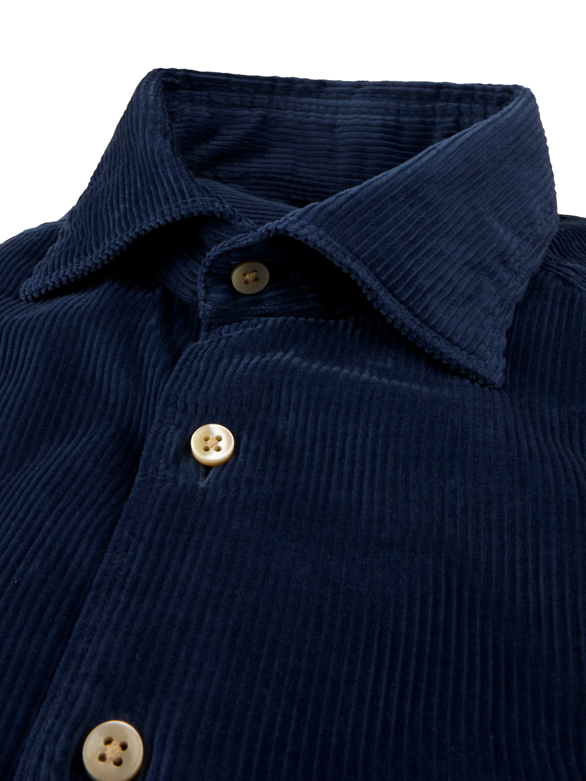Regular Casual Double Pockets Corduroy Shirt Navy - nærbilde krage