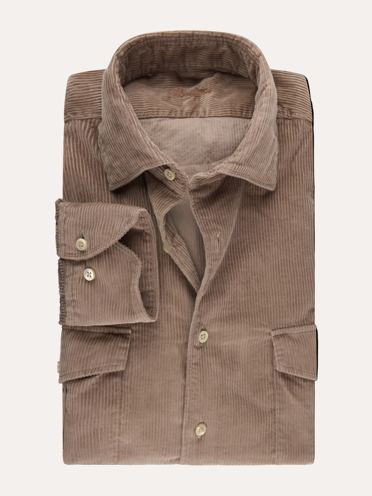 Regular Casual Double Pockets Corduroy Shirt Beige - packshot foldet