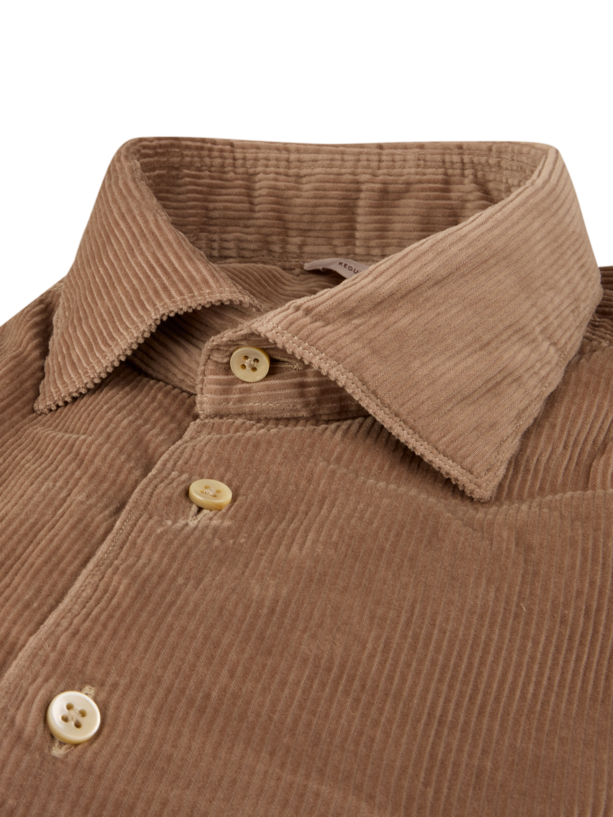 Regular Casual Double Pockets Corduroy Shirt Beige - nærbilde krage